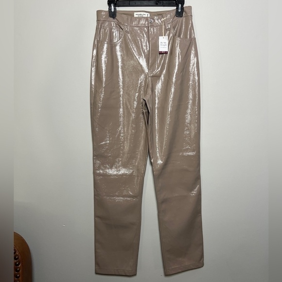 Abercrombie & Fitch 90s Straight Ultra High Rise Vegan Leather Pants - Picture 1 of 6